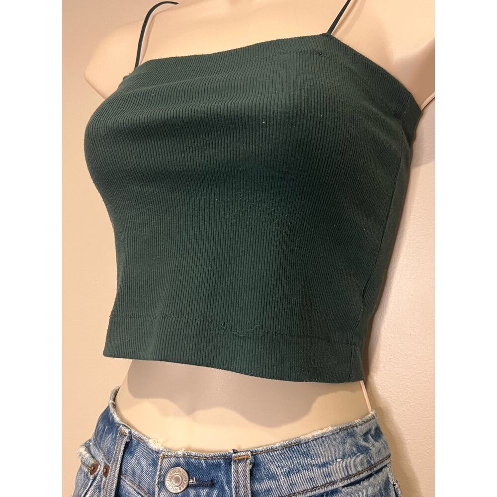 Green Ribbed Crop Top - Picture 2 of 5